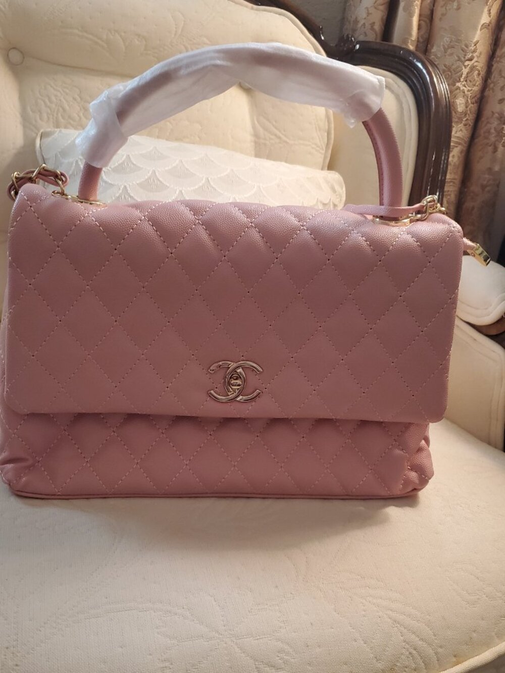 pink quilted caviar leather Coco Handle flap bag